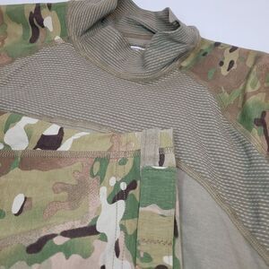 Mens Army Combat Shirt‎ L Green Brown Camo Flame Resistant Long Sleeve Pullover